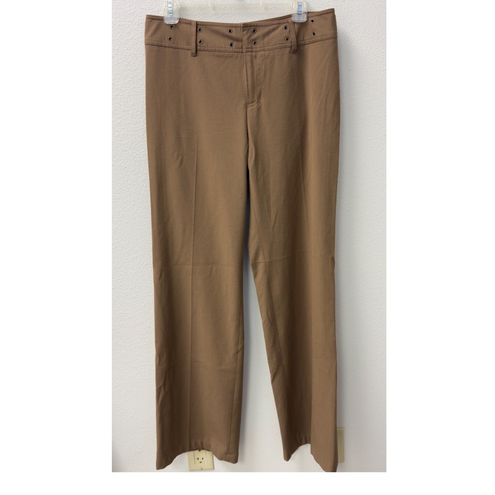 Nine West Trousers Womens 10 Brown Grommet Waist Wide Leg Minimalist Academia
